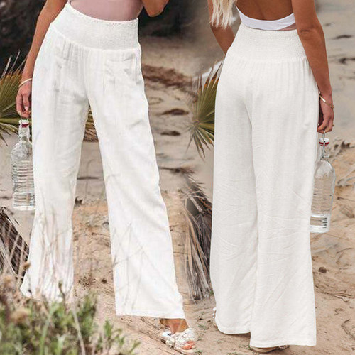 casual wideleg cotton linen slacks春夏休闲宽松阔腿棉麻长裤 - 图1