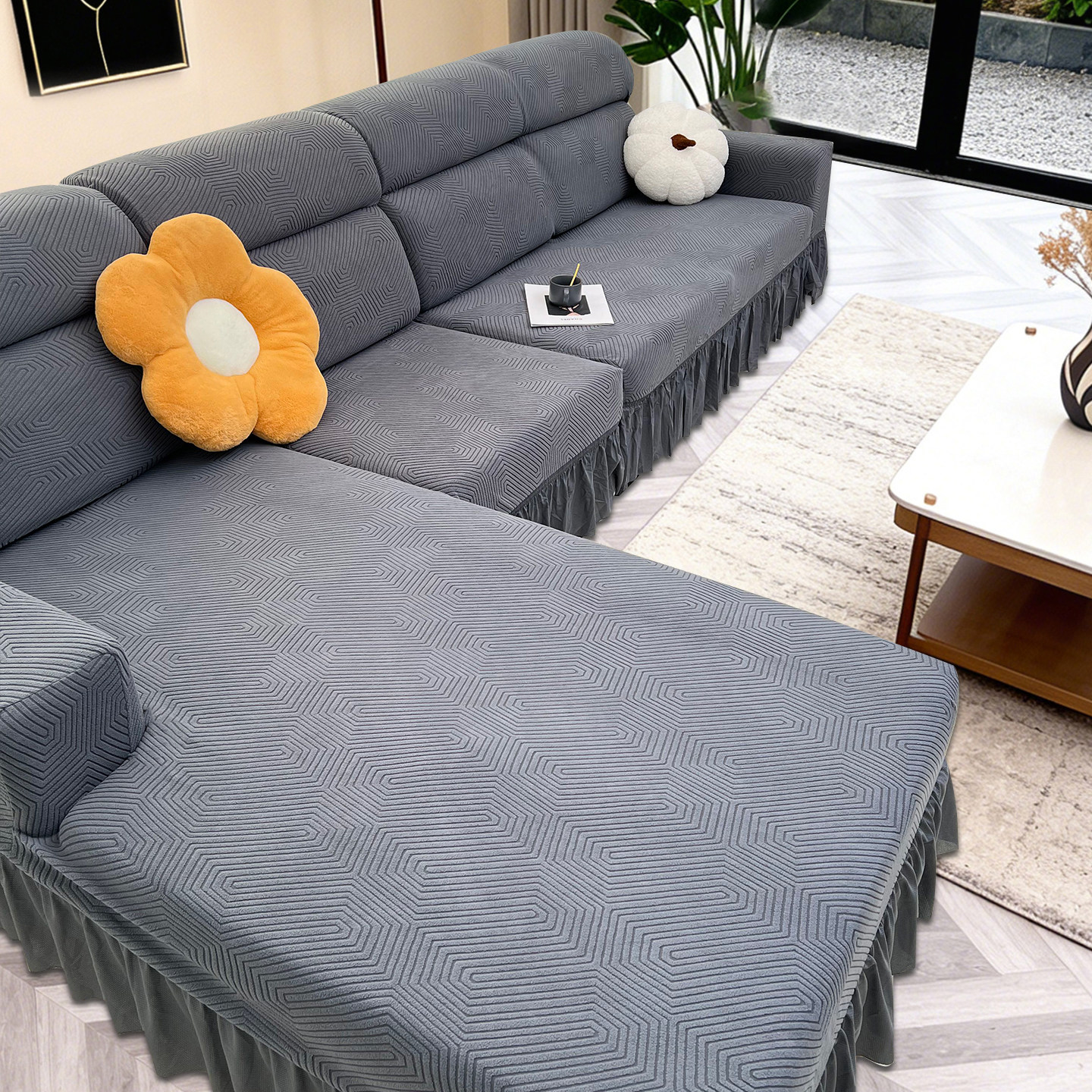 裙边弹力全包萬能沙发套罩秋冬加厚防猫抓新款贵妃组合全盖防滑布,淘宝优惠券,粉丝福利购,淘宝优惠卷