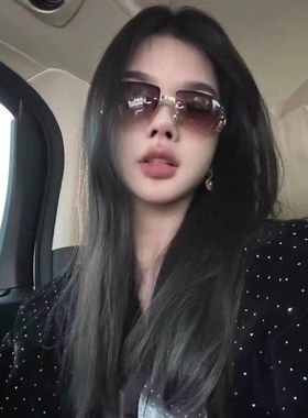 欧美复古Y2K辣妹镶钻墨镜女无框高级感防强光拍照偶造型太阳眼镜