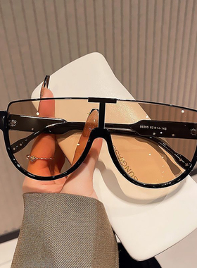 2025年时尚大框连体太阳镜女大脸显瘦茶色街拍墨镜男士潮流网红