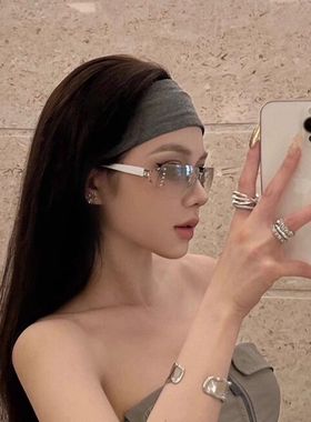 2025新款潮女款椭圆无框猫眼未来感网红墨镜防紫外线