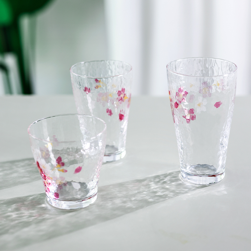 东洋佐佐木樱花水晶玻璃杯日本进口客厅茶杯可爱少女水杯锤纹杯子 - 图0