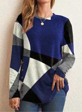 2022 New Spring Vintage Patchwork Women's T-shirt Long Sleev