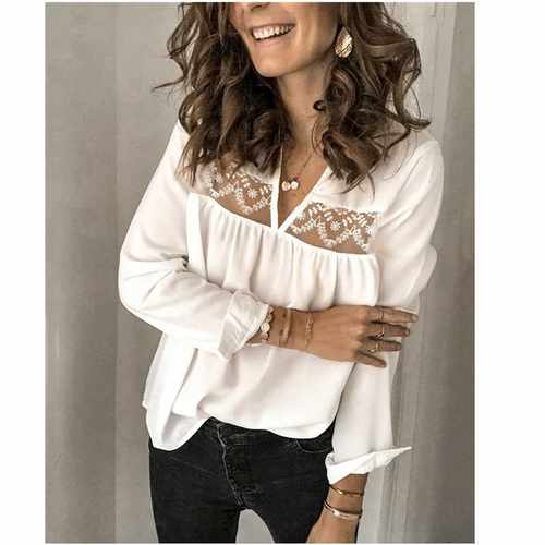 Meihuida Women Blouses Casual Long Sleeve V Neck Patchwork L - 图0