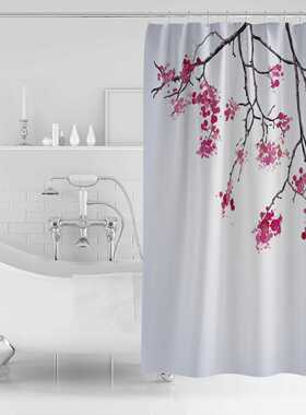 Plant Pink Flower Branch Shower Curtain Polyester Fabric