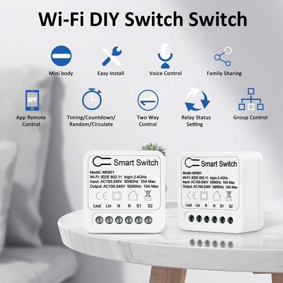 Hapythda 16A 10A Mini WiFi Smart Switch 2 Way Control Switch - 图0
