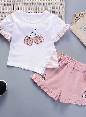 New Summer Baby Girl Clothes Suit Children Cotton Cartoon T