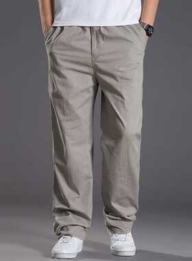 Mens casual Cargo Cotton pants men pocket loose Straight Pan