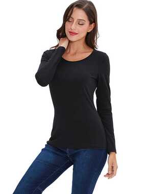 Women Basic Solid Long Sleeve T Shirt Round Crew Neck Plain
