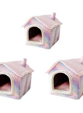 Semi-Enclosed Cat Sleeping Beds Plush Warm Keeper Set