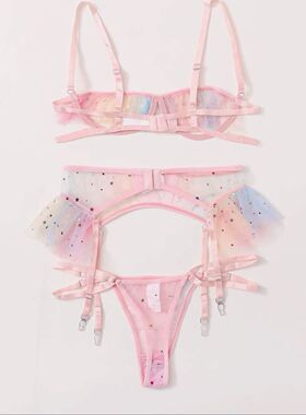 Women's pink mesh starry sky pattern underwear set
