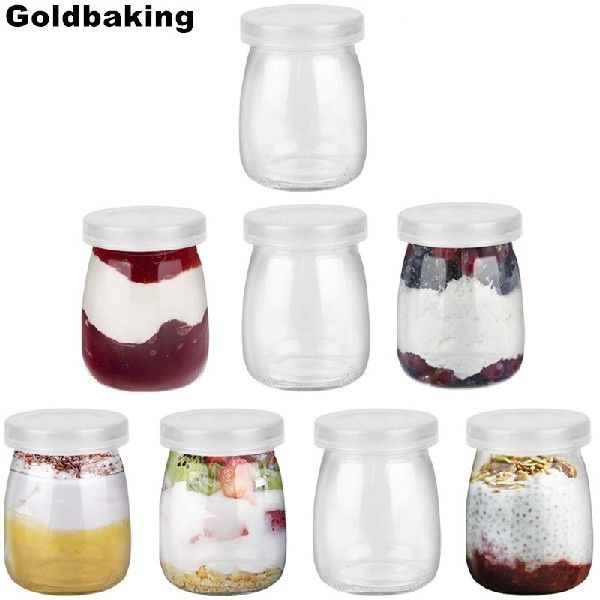 8 Pieces Mini Yogurt Jars Glass Pudding Cups with PE Lids - 图0