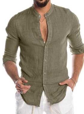 2022 New Men's Casual Blouse Cotton Linen Shirt Loose Tops S