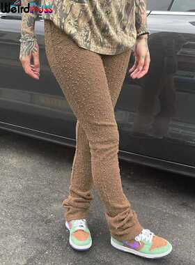 Weird Puss Shaggy Pencil Pants Women Casual Glitter High Wai