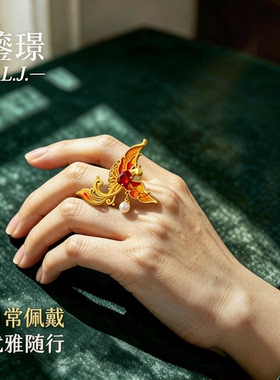 鎏璟L.J 金店同款 凤凰珐琅彩复古婚嫁 铼金戒指