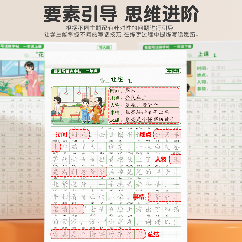 【斗半匠】看图写话练字帖一年级下册小学生学期田字格仿写专用字帖每日一练上册专项训练语文人教版儿童楷书钢笔临摹练习硬笔书法 - 图2