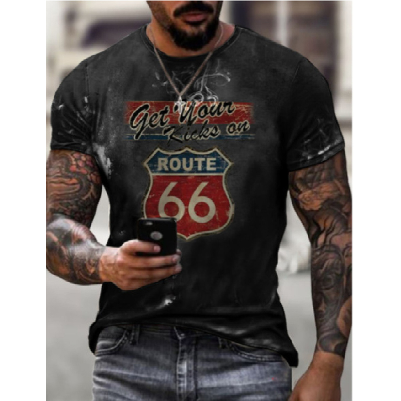 66号公路印花短袖T恤Route 66 3D printed short-sleeved t-shirt - 图2