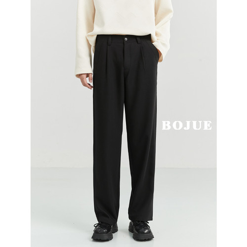 高级感宽松版直筒休闲裤男23春秋季新款韩版垂坠感阔腿西装长裤子 - 图0