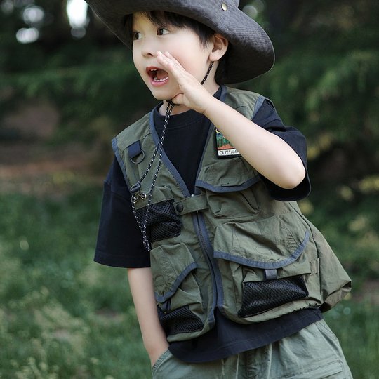 Kinder-Khaki-Weste, Outdoor-Arbeitskleidung für Männer und Frauen, mittlere und ältere Kinder, Bergsteigen, Camping, Eltern-Kind, neue Weste, Jacke, vielseitig