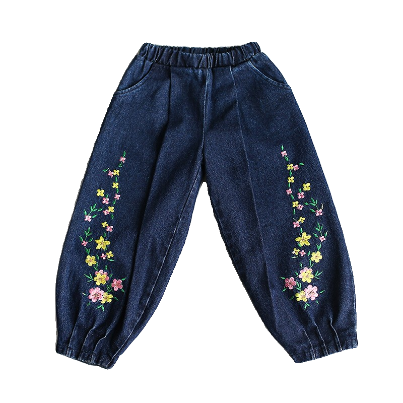 女童宽松牛仔裤春秋款收口绣花儿童萝卜裤中大童百搭休闲裤子新款,淘宝优惠券,粉丝福利购,淘宝优惠卷