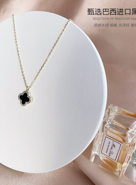 S925纯银四叶草项链女轻奢小众设计气质百搭锁骨链红黑色玛瑙吊坠