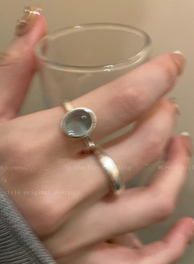碎银子天然石开口戒指女小众设计冷淡风食指戒个性轻奢高级感指环