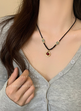 红玛瑙平安扣项链女轻奢小众设计