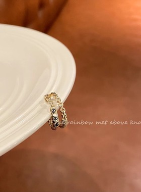 双层链条锆石食指戒指女轻奢小众设计感独特冷淡风高级感开口指环