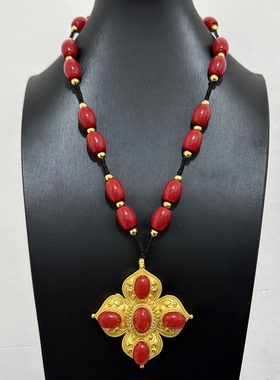 藏式吊坠藏族饰品挂件配饰首饰藏装配饰镀金不掉色镶嵌挂坠子