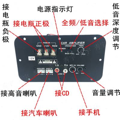 13D方形12V功放板 A1941 C5198大功率12V汽车低音炮芯可调纯低音-图1