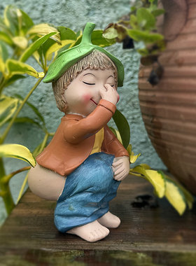 拉臭臭小男孩公仔家居阳台趣味摆件花盆电视柜橱窗茶几有趣装饰品