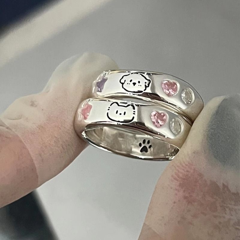 猫狗日记可爱小猫小狗情侣对戒指轻奢小众设计百搭戒指礼物可刻字 - 图3