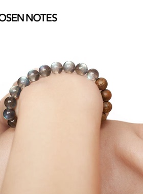 秋拾记 戴香珠宝系列「月光」灰月光石海蓝宝奇楠沉香手串