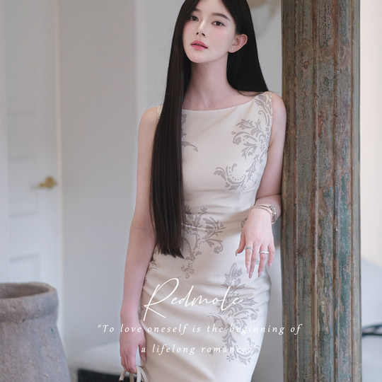 Redmole【汝白素雅】天丝醋酸｜原创手绘藤蔓印花｜背心连衣裙