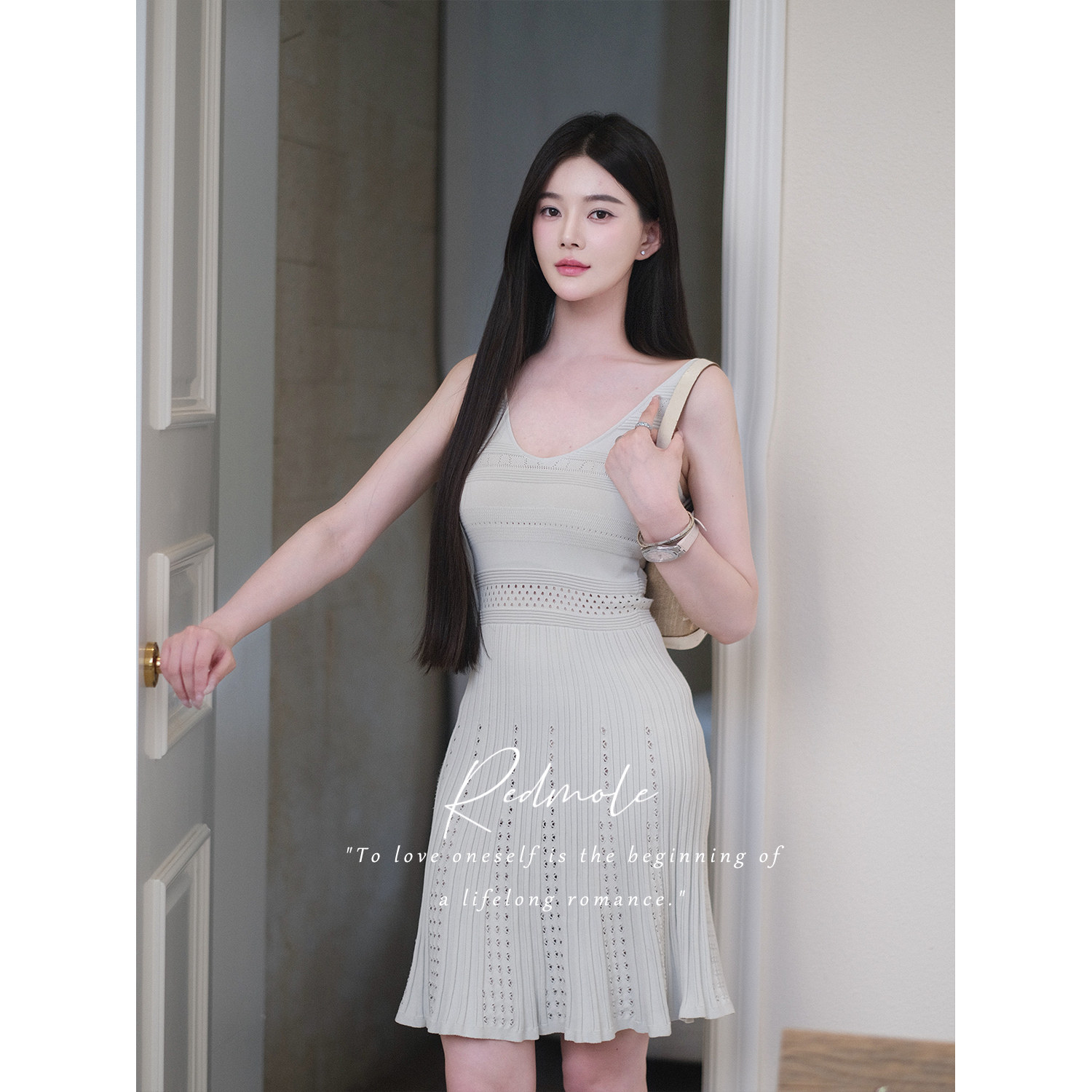 Redmole【豆蔻少女】定染艾青绿｜伊力特纱线原创背心挑孔连衣裙,淘宝优惠券,粉丝福利购,淘宝优惠卷