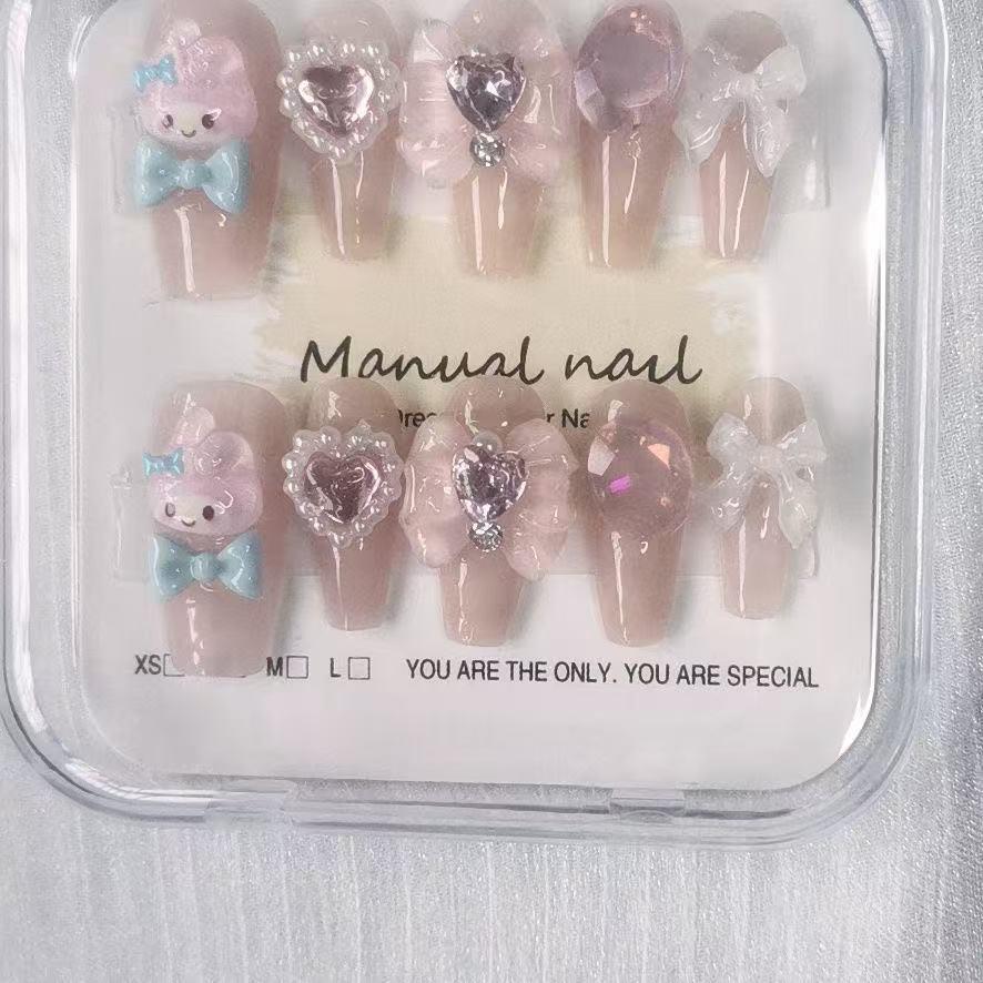 纯手工穿戴甲美甲可爱卡通爆闪美乐蒂长梯粉色辣妹甜美公主学生 - 图2