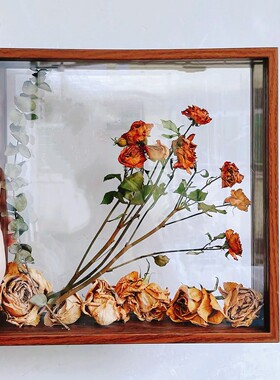 木质相框干花保存diy花艺中空立体双面透明亚克力展示盒摆台