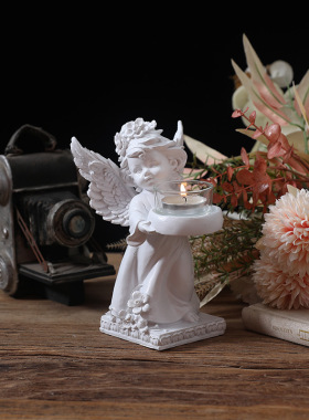 欧式纯白天使烛台装饰摆件法式餐厅浪漫烛光晚餐布置客厅桌面摆设