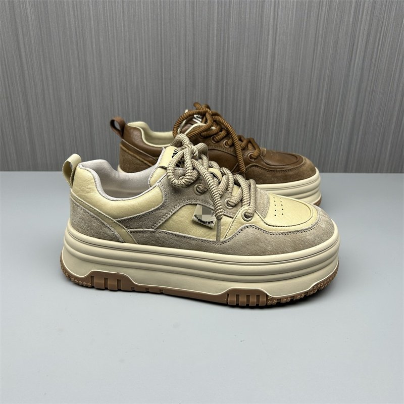 2025春季新款真皮德训鞋女增高显脚小圆头系带拼色百搭低帮板鞋,淘宝优惠券,粉丝福利购,淘宝优惠卷