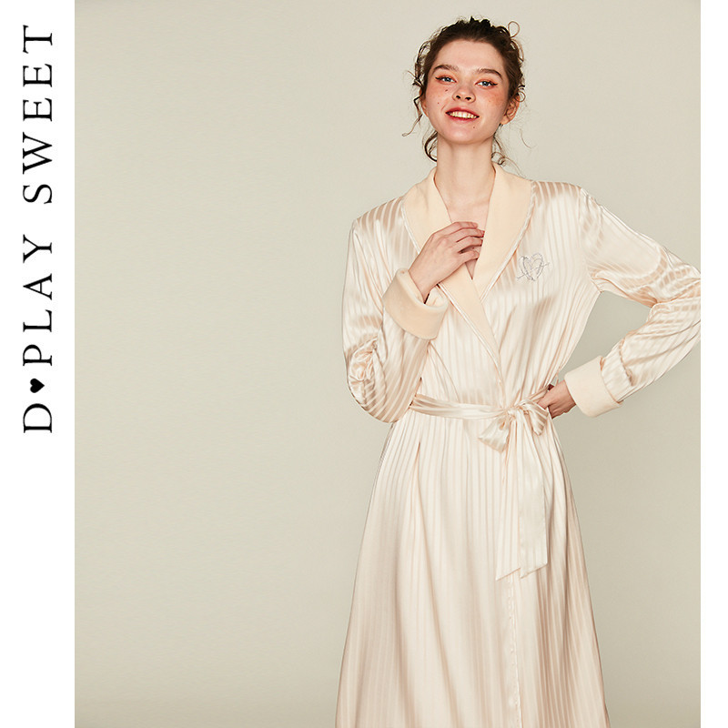 DPLAYSWEET【舒暖绒】轻奢缎面加绒浴袍晨袍舒适银狐绒保暖睡袍,淘宝优惠券,粉丝福利购,淘宝优惠卷