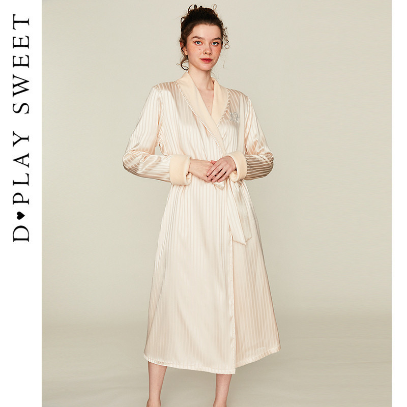 DPLAYSWEET【舒暖绒】轻奢缎面加绒浴袍晨袍舒适银狐绒保暖睡袍,淘宝优惠券,粉丝福利购,淘宝优惠卷