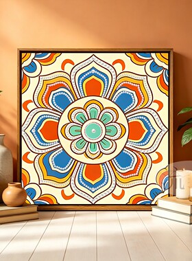 中式敦煌藻井花纹宋锦珍珠画DIY
