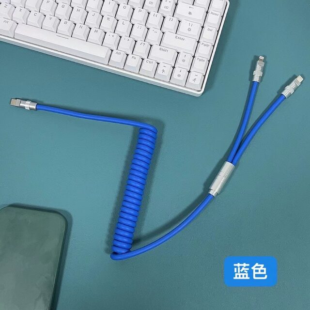 Customized spring retractable charging cable for one-to-two fast charging
