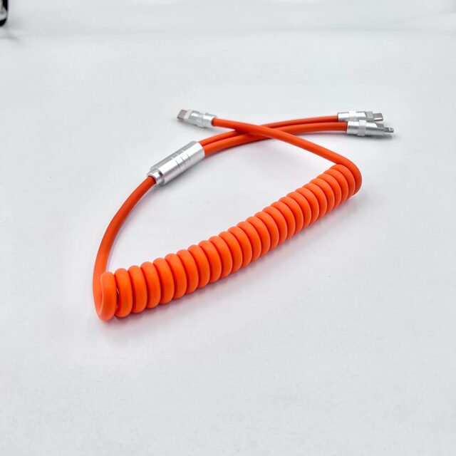 Customized spring retractable charging cable for one-to-two fast charging