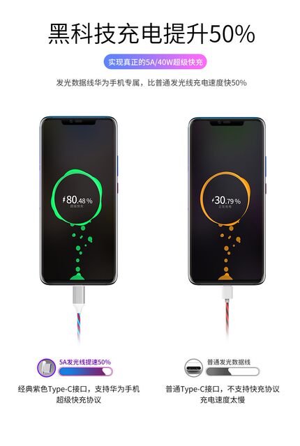 66w/40w super fast charging colorful streamer data cable