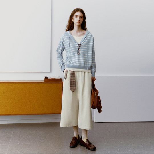 Wanatry pure wool commuter fake two-piece knitted sweater