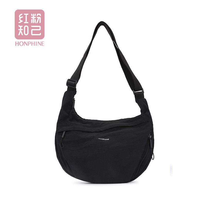 红粉知己2025新款时尚百搭单肩斜挎包女休闲小众小包新月形尼龙包,淘宝优惠券,粉丝福利购,淘宝优惠卷