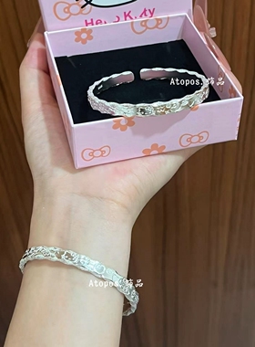 足银999HelloKitty银镯吉言开口