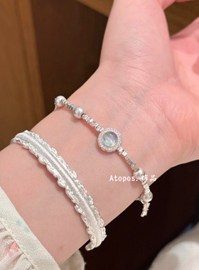 999足银海蓝宝珍珠盘缠手链