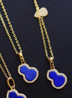 【天生好物】天然青金石葫芦纯银镀金项链小众设计款百搭锁骨链